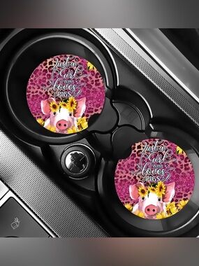 Girl Who Loves Pigs Car Coasters Absorbent Set of (2)